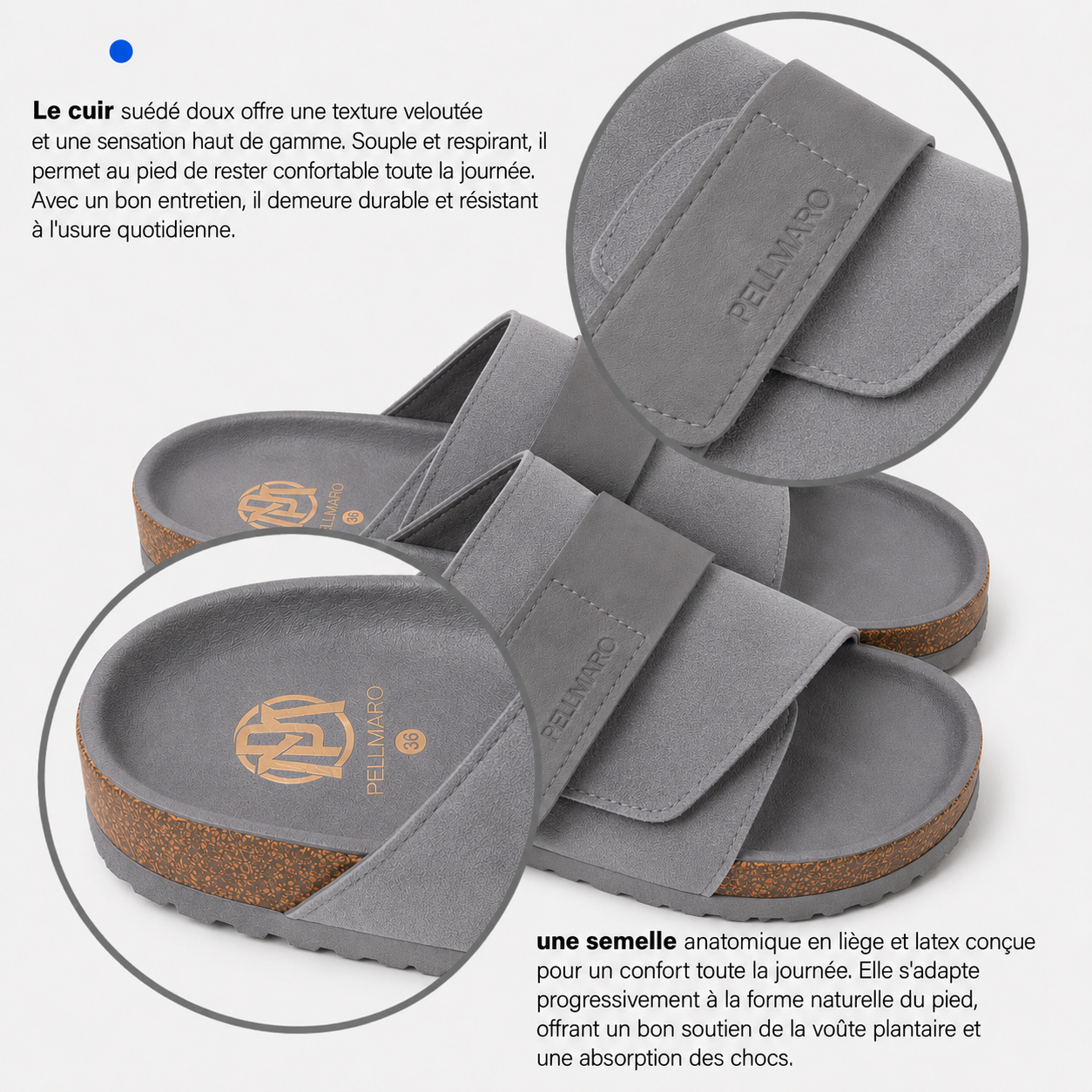 Sandales Atlas en Cuir & Daim -- Gris Minéral