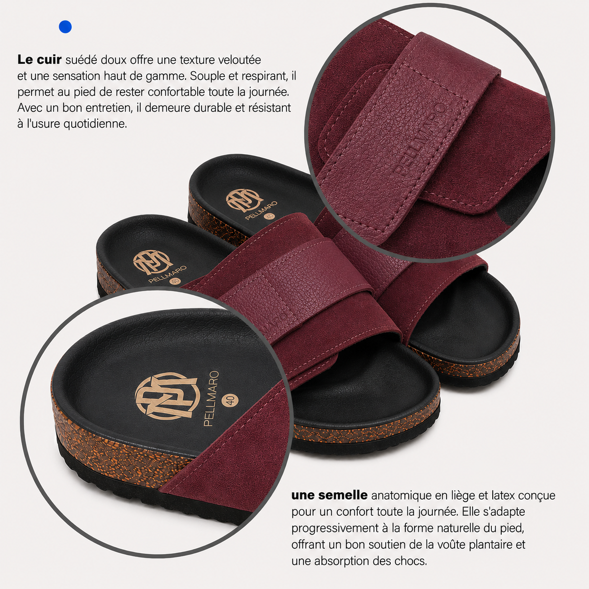Sandales Femme Atlas en Cuir & Daim -  burgundy