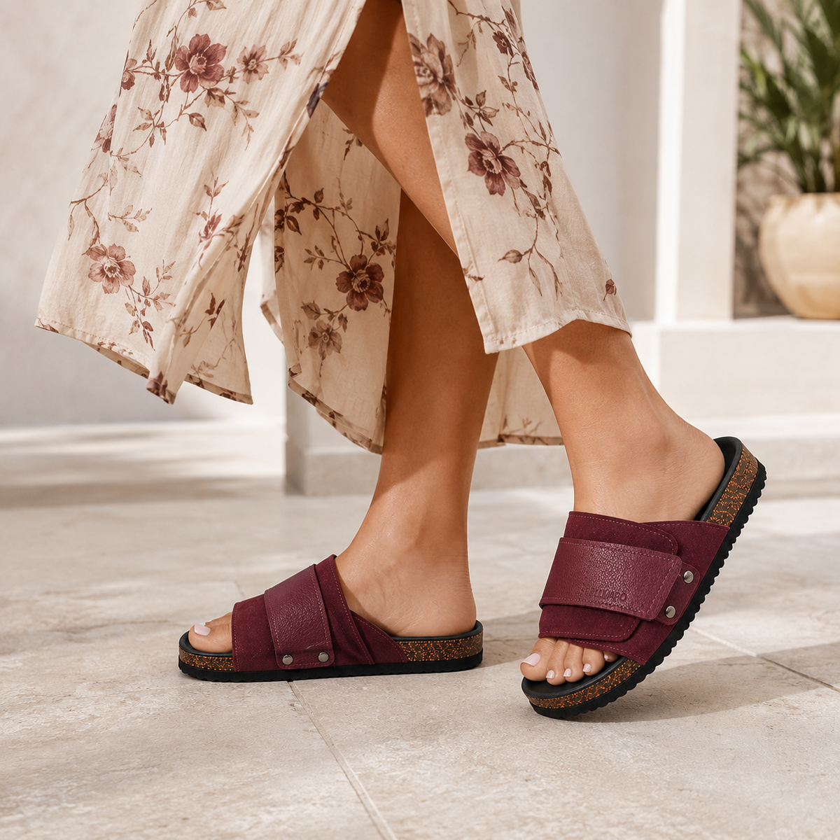 Sandales Femme Atlas en Cuir & Daim -  burgundy