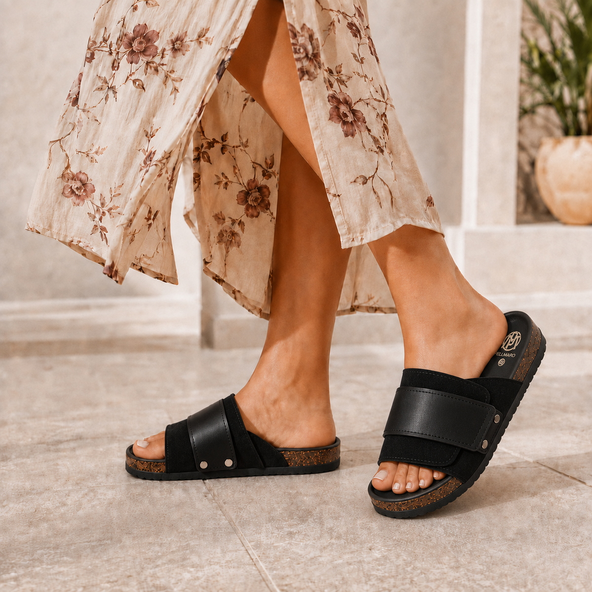 Sandales Femme Atlas en Cuir & Daim - Noir