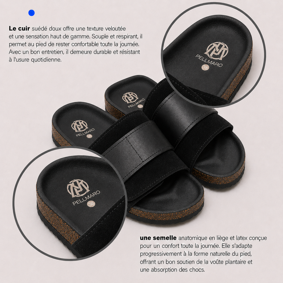 Sandales Femme Atlas en Cuir & Daim - Noir