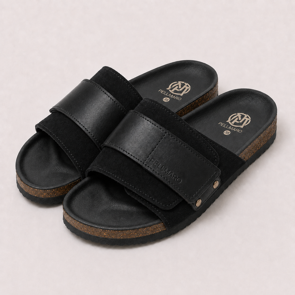 Sandales Femme Atlas en Cuir & Daim - Noir