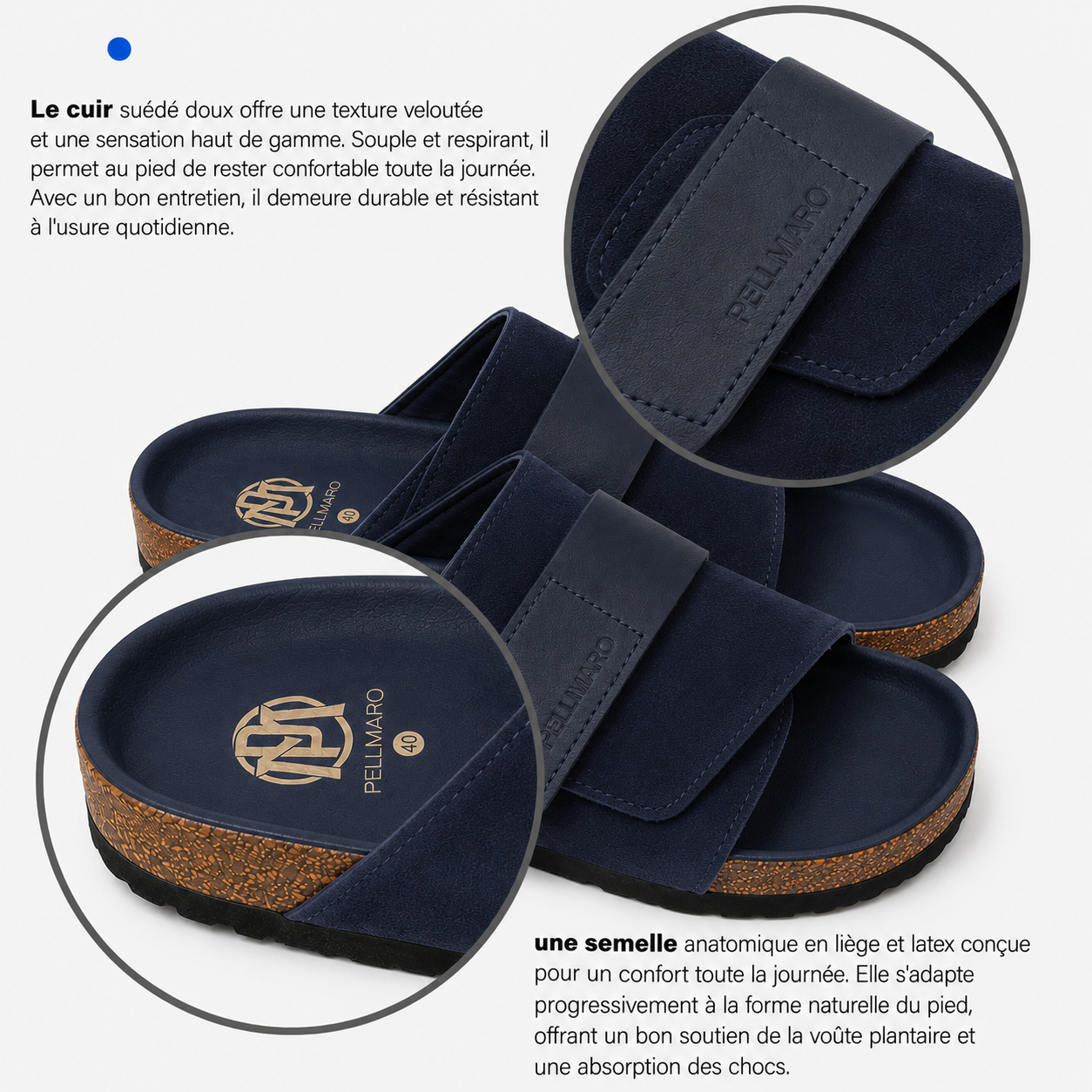 Sandales Atlas en Cuir & Daim -- Bleu Marine