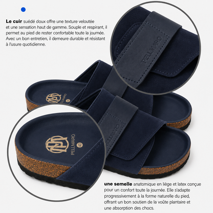 Sandales Atlas en Cuir & Daim -- Bleu Marine