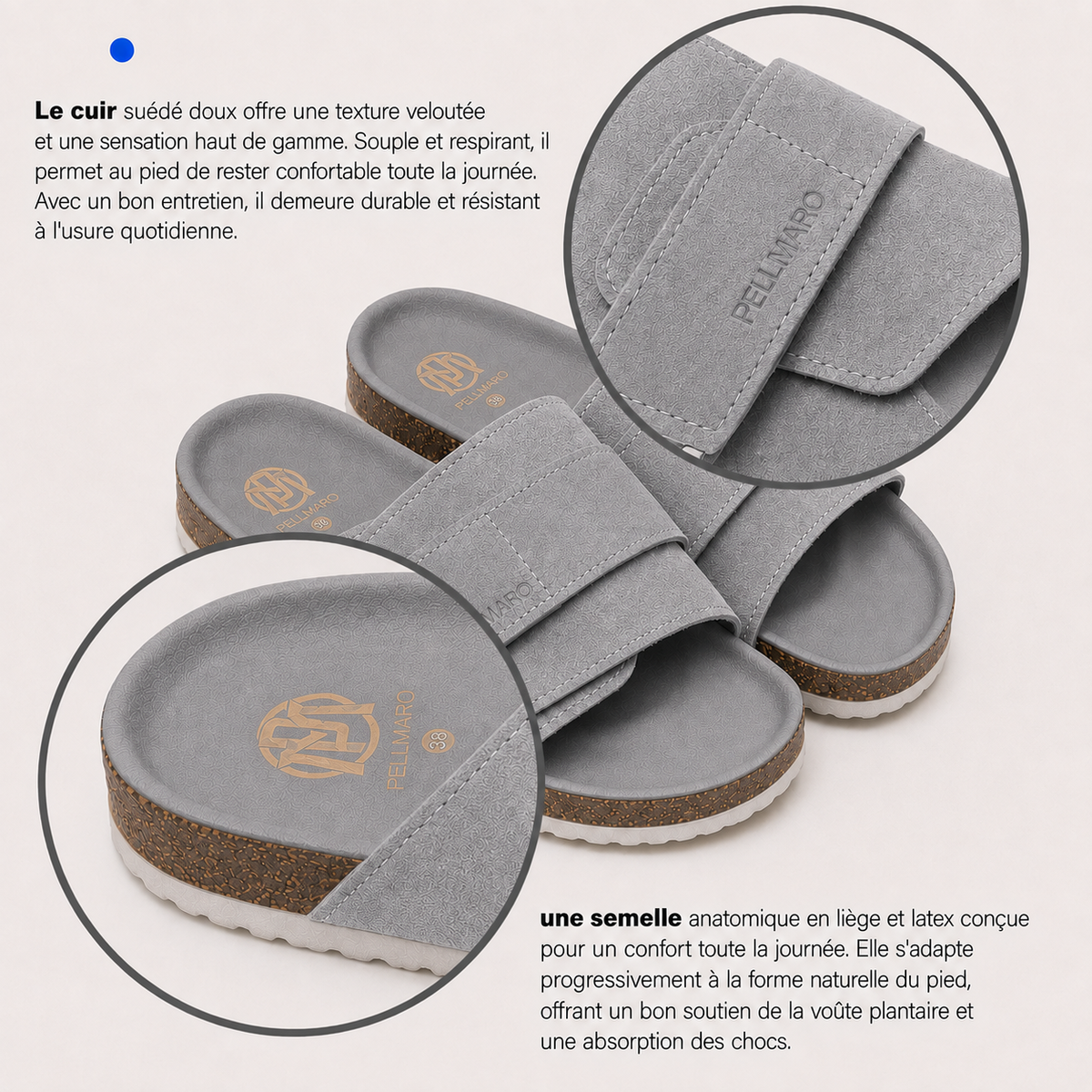 Sandales Femme Atlas en Cuir & Daim - Gris