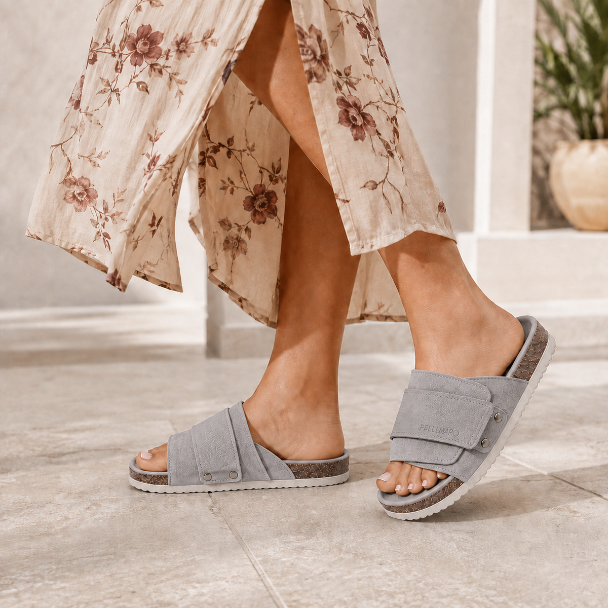 Sandales Femme Atlas en Cuir & Daim - Gris