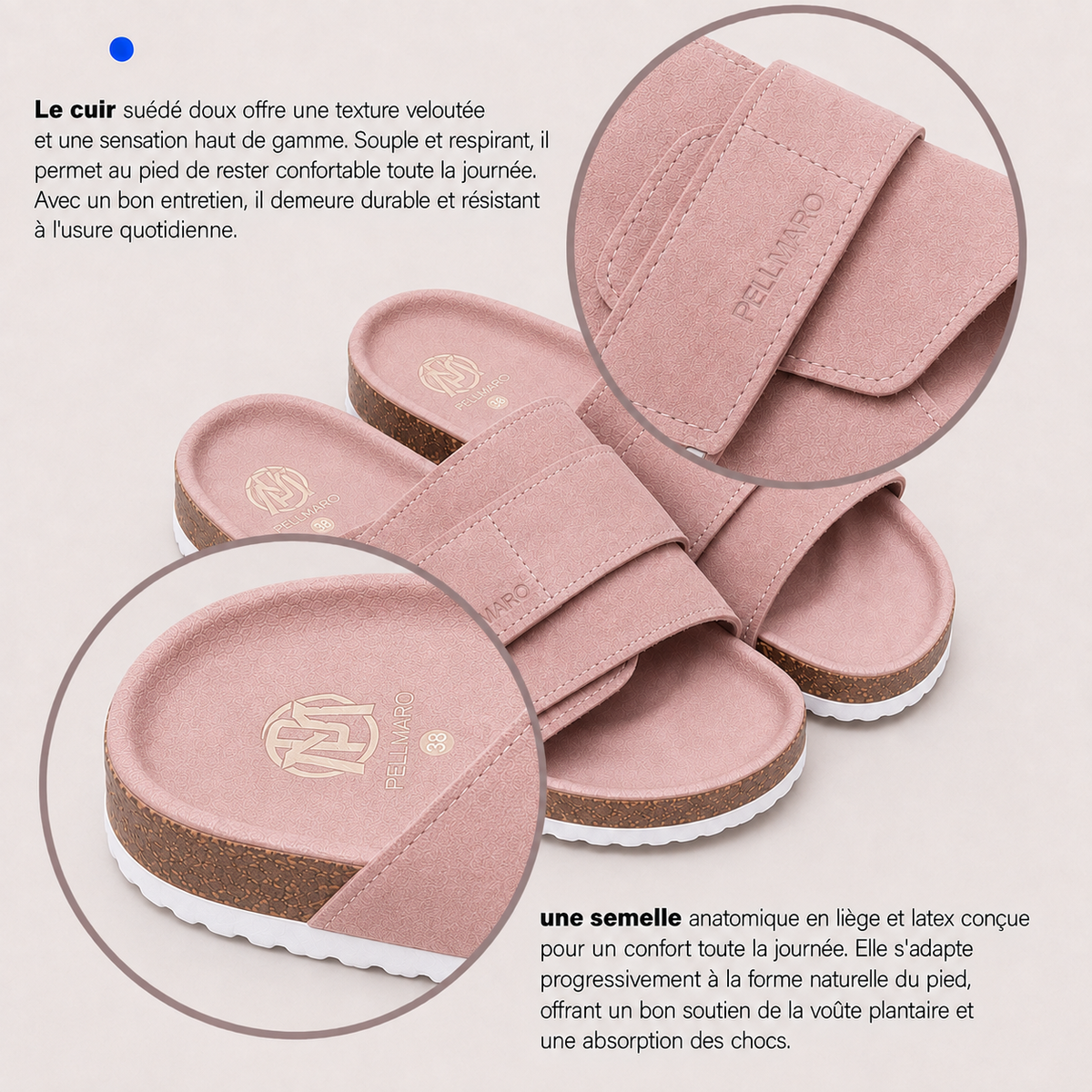 Sandales Femme Atlas en Cuir & Daim -  Rose